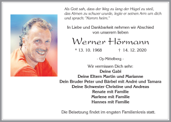 Traueranzeige von Werner Hörmann von Allgäuer Zeitung,Kempten
