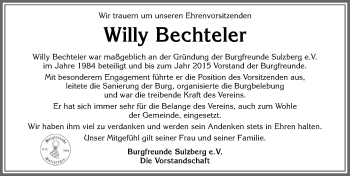 Traueranzeige von Willy Bechteler von Allgäuer Zeitung,Kempten