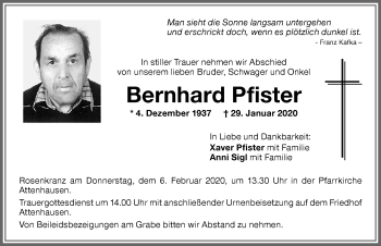 Traueranzeige von Bernhard Pfister von Memminger Zeitung