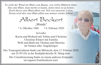 Traueranzeige von Albert Beckert von Allgäuer Zeitung, Füssen
