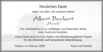 Traueranzeige von Albert Beckert von Allgäuer Zeitung, Füssen