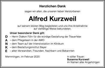 Traueranzeige von Alfred Kurzweil von Memminger Zeitung