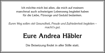 Traueranzeige von Andrea Häbler von Allgäuer Zeitung,Kempten
