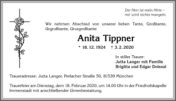 Traueranzeige von Anita Tippner von Allgäuer Anzeigeblatt