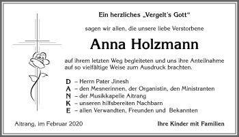 Traueranzeige von Anna Holzmann von Allgäuer Zeitung, Marktoberdorf