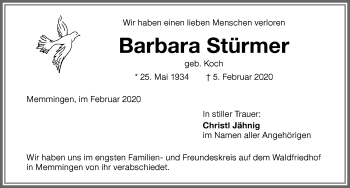 Traueranzeige von Barbara Stürmer von Memminger Zeitung