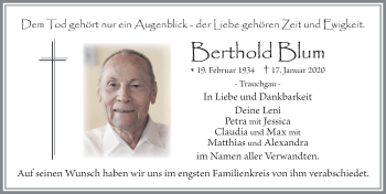 Traueranzeige von Berthold Blum von Allgäuer Zeitung, Füssen