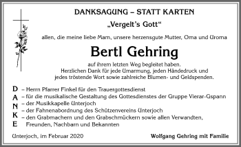 Traueranzeige von Bertl Gehring von Allgäuer Anzeigeblatt