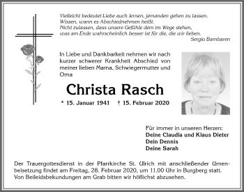 Traueranzeige von Christa Rasch von Allgäuer Anzeigeblatt