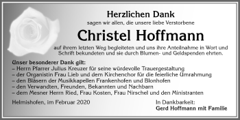Traueranzeige von Christel Hoffmann von Allgäuer Zeitung, Kaufbeuren/Buchloe