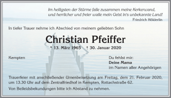 Traueranzeige von Christian Pfeiffer von Allgäuer Zeitung,Kempten