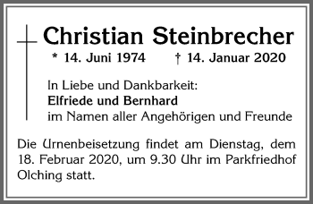 Traueranzeige von Christian Steinbrecher von Allgäuer Zeitung, Füssen