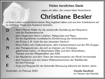 Traueranzeige von Christiane Besler von Allgäuer Anzeigeblatt