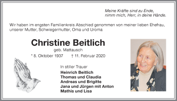 Traueranzeige von Christine Beitlich von Memminger Zeitung