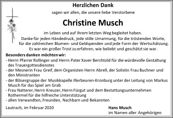 Traueranzeige von Christine Musch von Memminger Zeitung