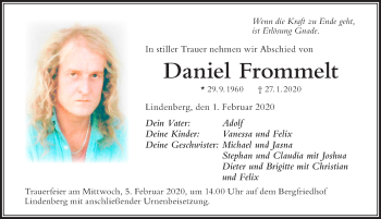 Traueranzeige von Daniel Frommelt von Der Westallgäuer