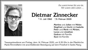 Traueranzeige von Dietmar Zinnecker von Allgäuer Zeitung,Kempten