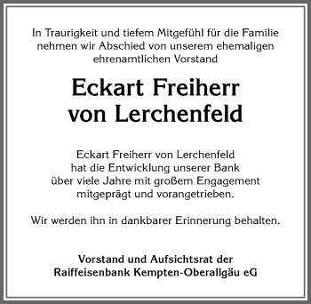 Traueranzeige von Eckart Freiherr von Lerchenfeld von Allgäuer Anzeigeblatt