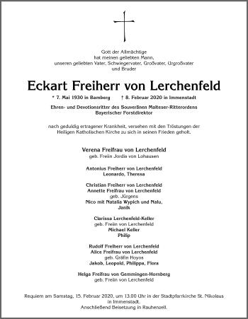 Traueranzeige von Eckart Freiherr von Lerchenfeld von Allgäuer Zeitung