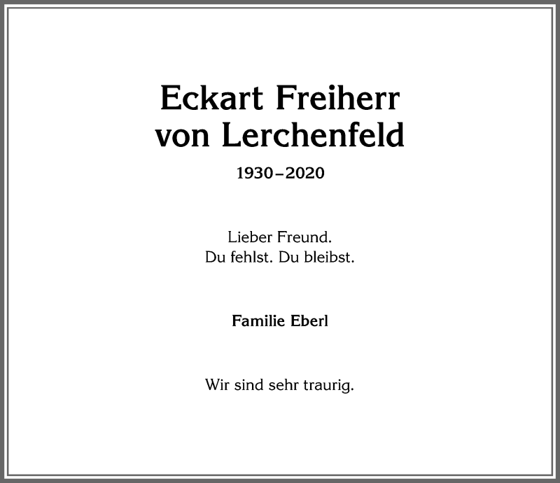  Traueranzeige für Eckart Freiherr von Lerchenfeld vom 11.02.2020 aus Allgäuer Anzeigeblatt