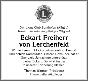 Traueranzeige von Eckart Freiherr von Lerchenfeld von Allgäuer Anzeigeblatt