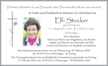 Traueranzeige von Elfi Stocker von Allgäuer Zeitung, Füssen