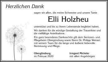 Traueranzeige von Elli Holzheu von Allgäuer Zeitung, Marktoberdorf