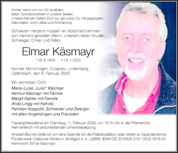 Traueranzeige von Elmar Käsmayr von Der Westallgäuer