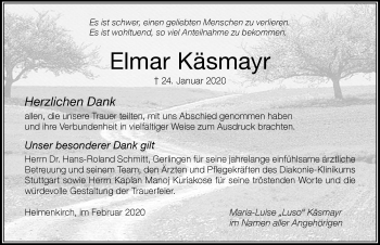 Traueranzeige von Elmar Käsmayr von Der Westallgäuer