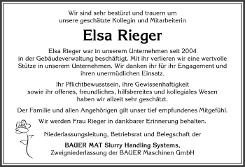 Traueranzeige von Elsa Rieger von Allgäuer Anzeigeblatt