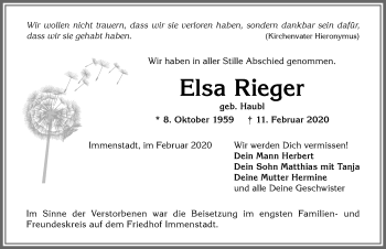 Traueranzeige von Elsa Rieger von Allgäuer Anzeigeblatt