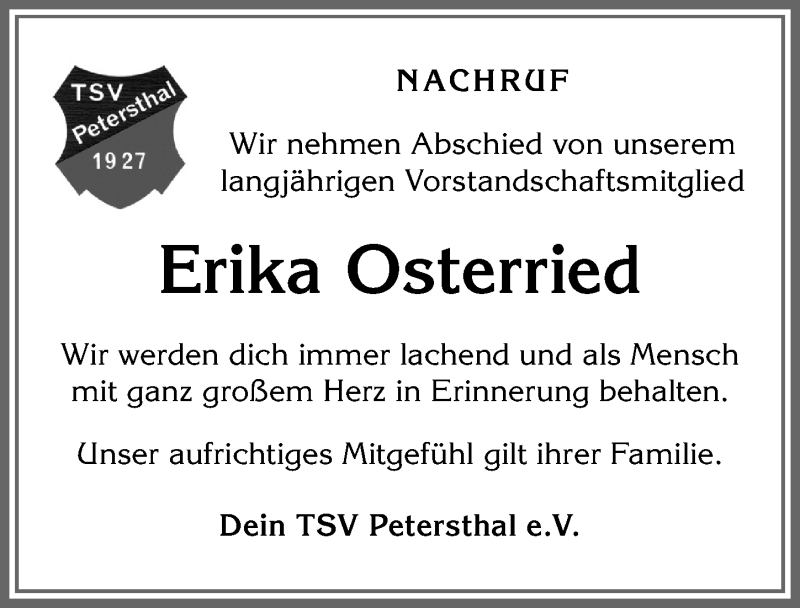  Traueranzeige für Erika Osterried vom 12.02.2020 aus Allgäuer Zeitung,Kempten