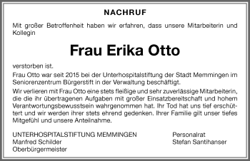 Traueranzeige von Erika Otto von Memminger Zeitung