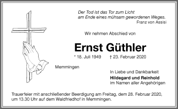 Traueranzeige von Ernst Güthler von Memminger Zeitung