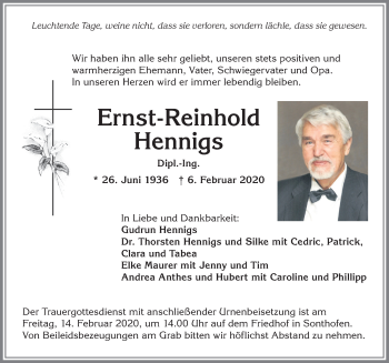 Traueranzeige von Ernst-Reinhold Hennigs von Allgäuer Anzeigeblatt