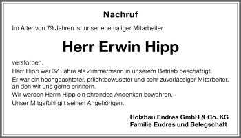 Traueranzeige von Erwin Hipp von Memminger Zeitung