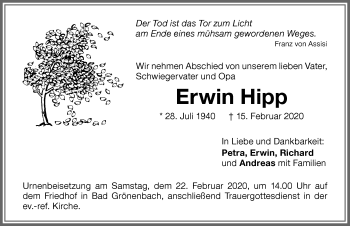 Traueranzeige von Erwin Hipp von Memminger Zeitung