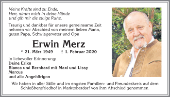 Traueranzeige von Erwin Merz von Allgäuer Zeitung, Marktoberdorf