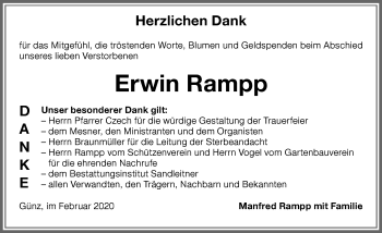 Traueranzeige von Erwin Rampp von Memminger Zeitung
