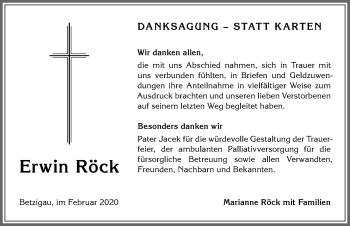 Traueranzeige von Erwin Röck von Allgäuer Zeitung,Kempten