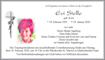 Traueranzeige von Evi Stelle von Allgäuer Zeitung, Marktoberdorf