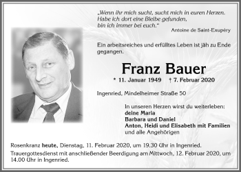 Traueranzeige von Franz Bauer von Allgäuer Zeitung