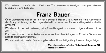 Traueranzeige von Franz Bauer von Allgäuer Zeitung, Kaufbeuren/Buchloe