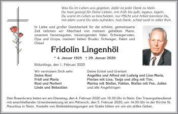 Traueranzeige von Fridolin Lingenhöl von Allgäuer Anzeigeblatt
