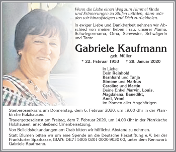 Traueranzeige von Gabriele Kaufmann von Allgäuer Zeitung, Kaufbeuren/Buchloe