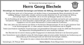 Traueranzeige von Georg Biechele von Allgäuer Zeitung, Kaufbeuren/Buchloe