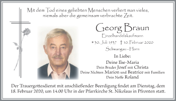 Traueranzeige von Georg Braun von Allgäuer Zeitung, Füssen