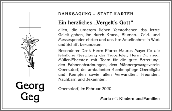 Traueranzeige von Georg Geg von Allgäuer Anzeigeblatt