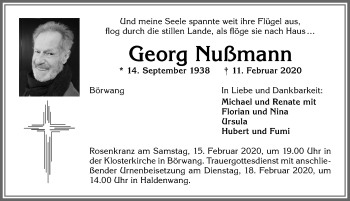 Traueranzeige von Georg Nußmann von Allgäuer Zeitung,Kempten