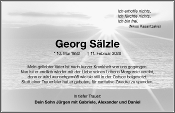 Traueranzeige von Georg Sälzle von Memminger Zeitung
